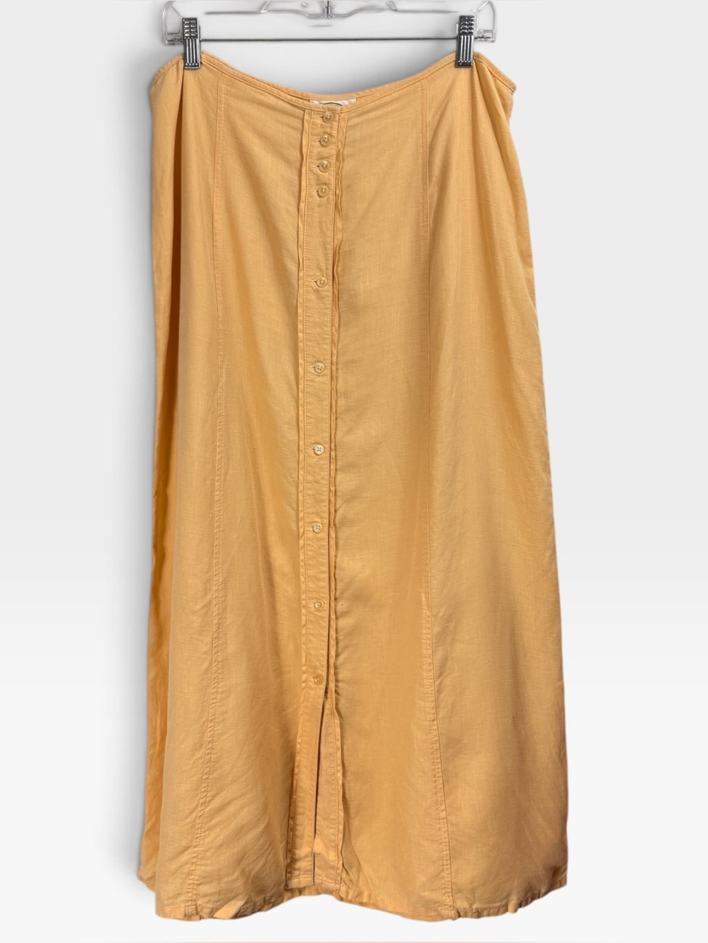 Vintage Talbots Size 16 Butter Yellow Midi Button Front Skirt Linen Tencel